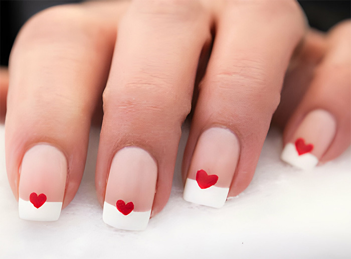French Tip with Red Hearts Nails