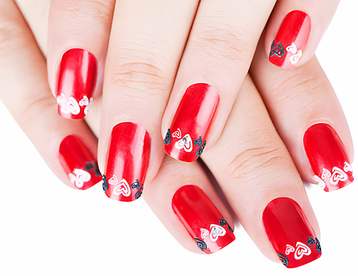 Red Nails with Hearts