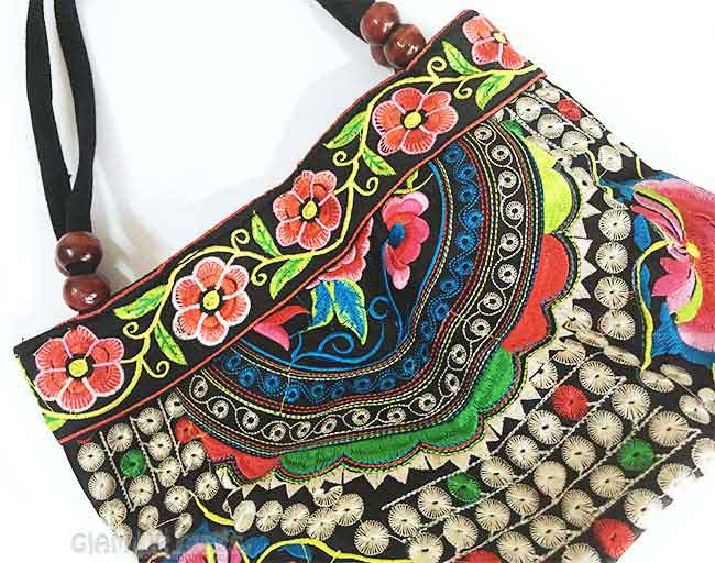 Ethnic Embroidery Peony Tote Handbag from Tosave