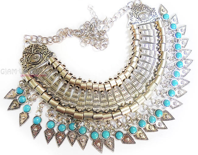 Silver Bohemian statement necklace from Aliexpress