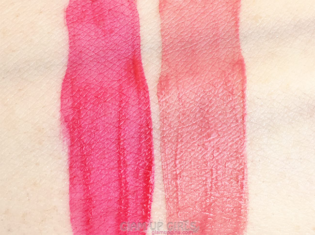 Swatches of ColourPop Ultra Blotted Lip in Bit-O Sunny and Doozy