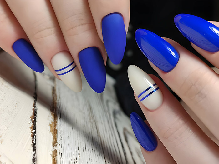Bright Blue and White Nails