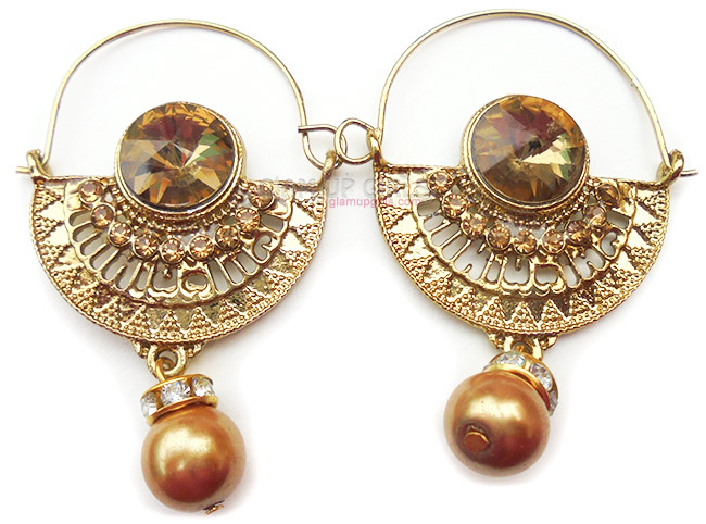 Traditional Golden Rhinestone and Pearl Earrings