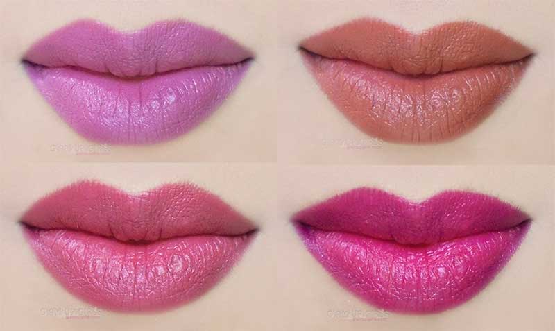 Wet n wild lipstick in Mauve Outta Here, Sand Storm, Wine Room, Cherry Picking