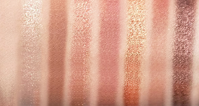 Swatches of Too Faced Born This Way The Natural Nudes Eyeshadow Palette Top Row