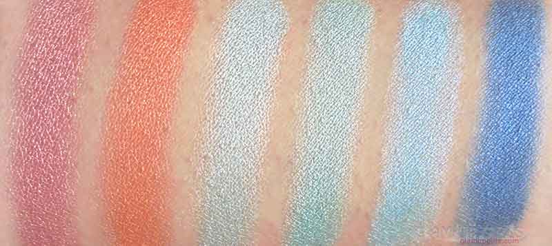 BH Cosmetics Galaxy Chic Eyeshadow Palette Swatches Middle Row - Saturn, Venus, Meteor, Comet, Earth, Neptune 