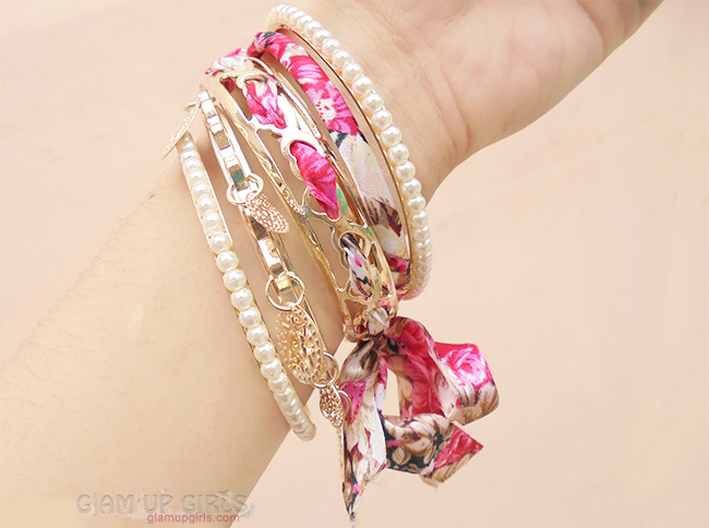 Pretty Bowknot Decorated Multi-row Bracelet Opulent Pearl Tribal Bracelet