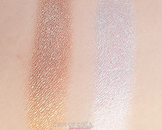 Swatches of J. Cat Beauty Shimmery Powder in Earth Mango and Lavender Blush