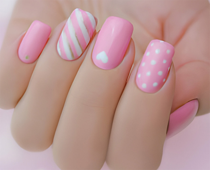 Pink and White valentine Nails