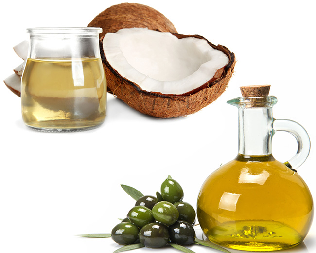 Coconut oil and olive oil for hairs