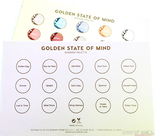 ColourPop Golden State of Mind Eyeshadow Palette Names