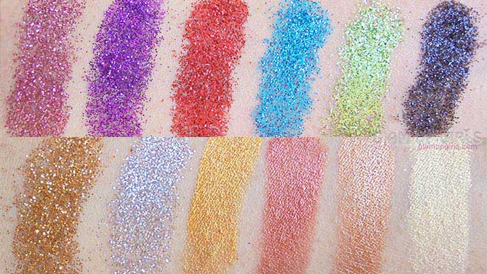 Swatches of eye dust and glitter