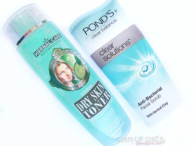 Hollywood Style Extreme Dry Skin Toner and Ponds clear solutions anti-becterial facial scrub