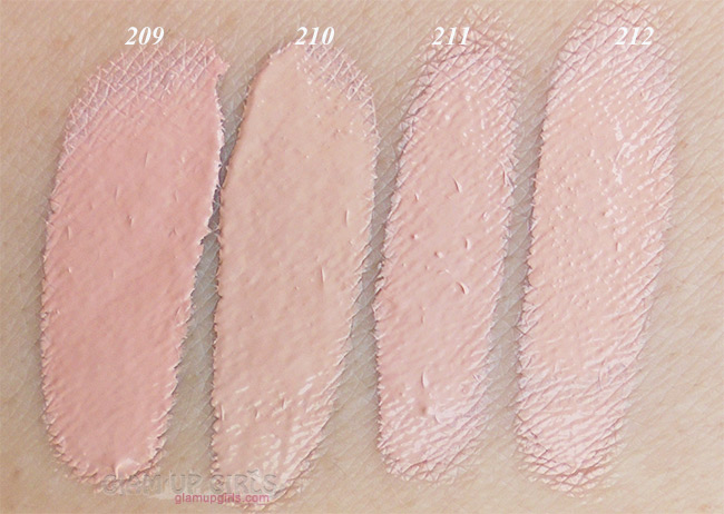 Dermacol Make-up Cover Foundation left to right 209, 210, 211 and 212