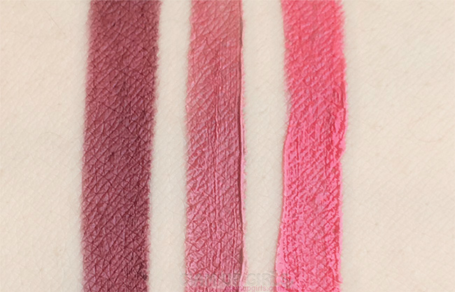 Swatches of NYX Soft Matte Lip Cream in Budapest, Cannes and Ibiza