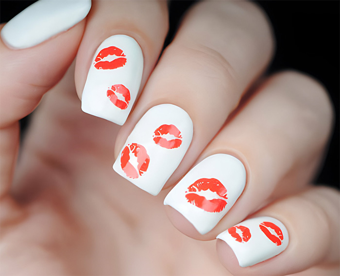 White Nails with Red Lips
