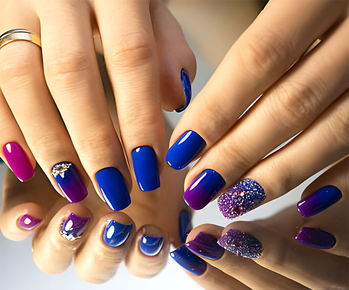 Blue with fushia nails